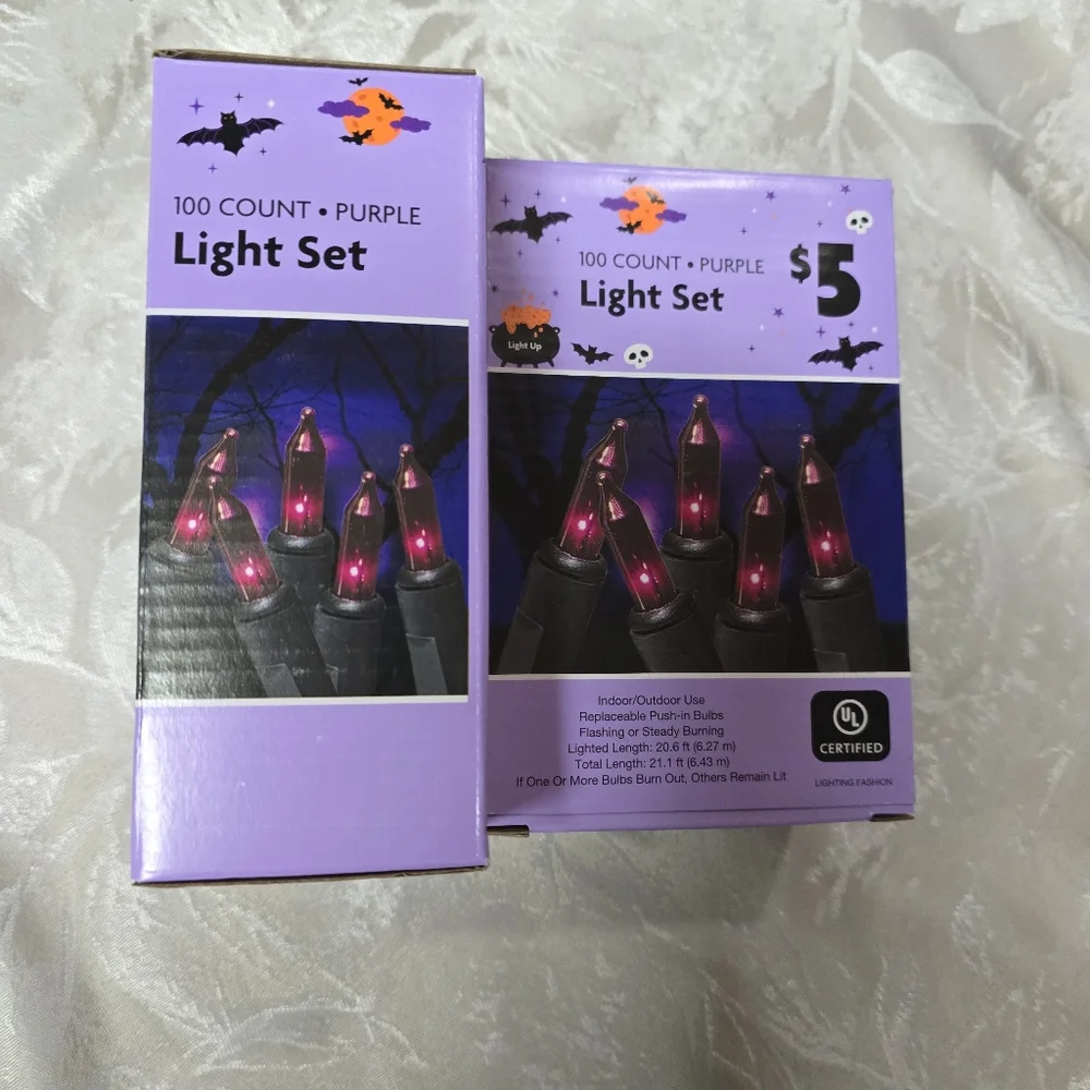 Lot Of 2 Halloween Purple String Indoor/Outdoor 100 Light Party Brizled Spooky